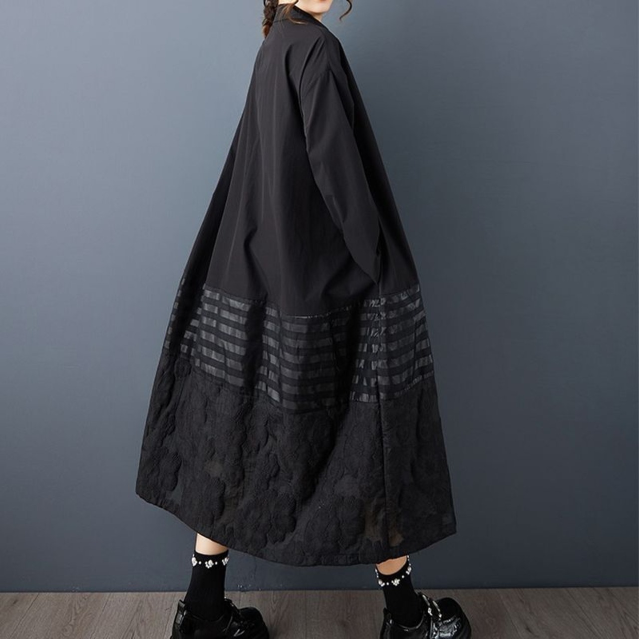 異素材 切替 シャツワンピース 00210