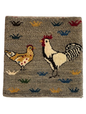 GABBEH 「ニワトリ」ウール100% 草木染め 約42×40cm SHIRAZ産