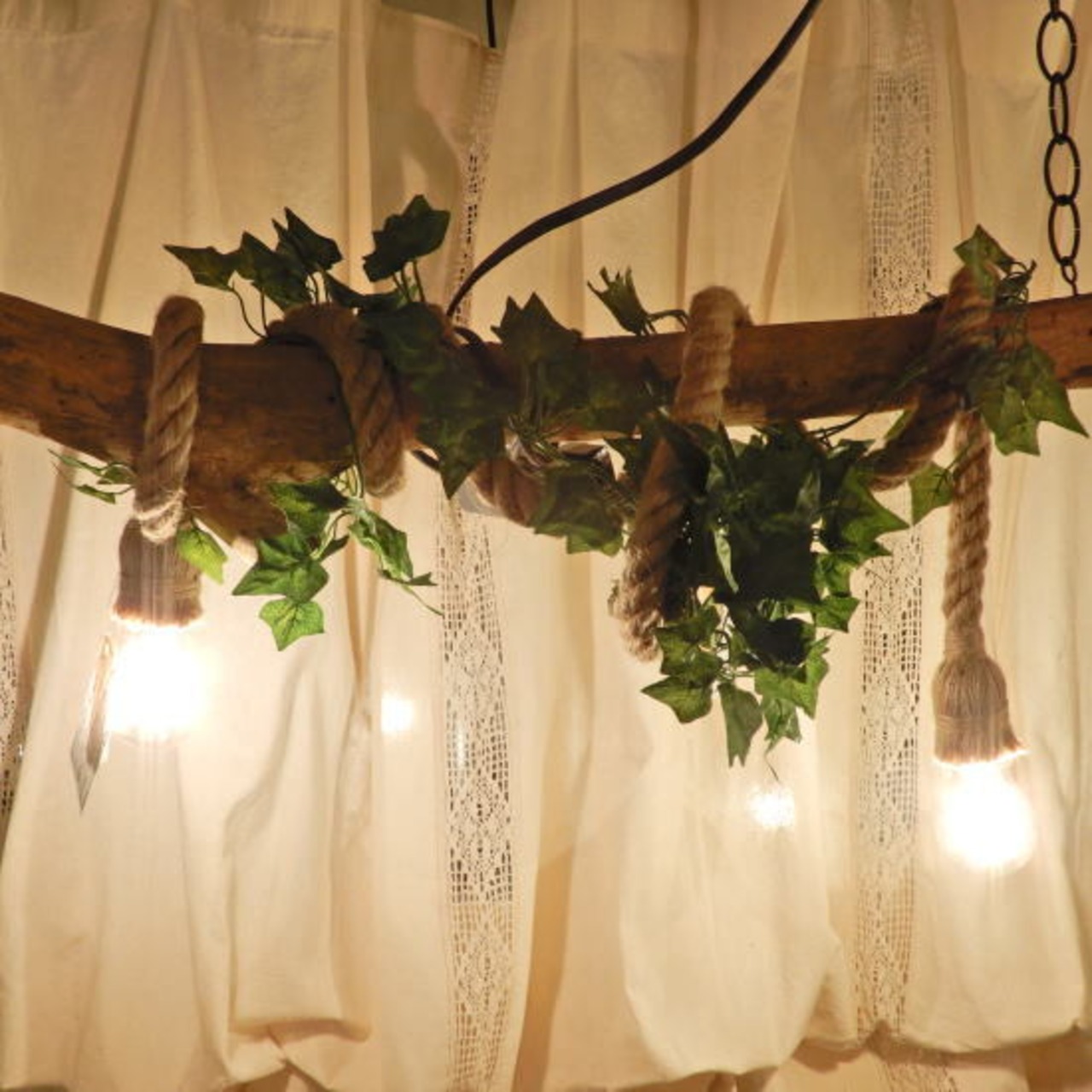 TOPANGA Lighting マニラロープランプ　ダブル200cm　100cm×2　ナチュラル　流木　吹き抜け　リビング　ダイニング　ショップ　飲食店　カフェ　店舗照明