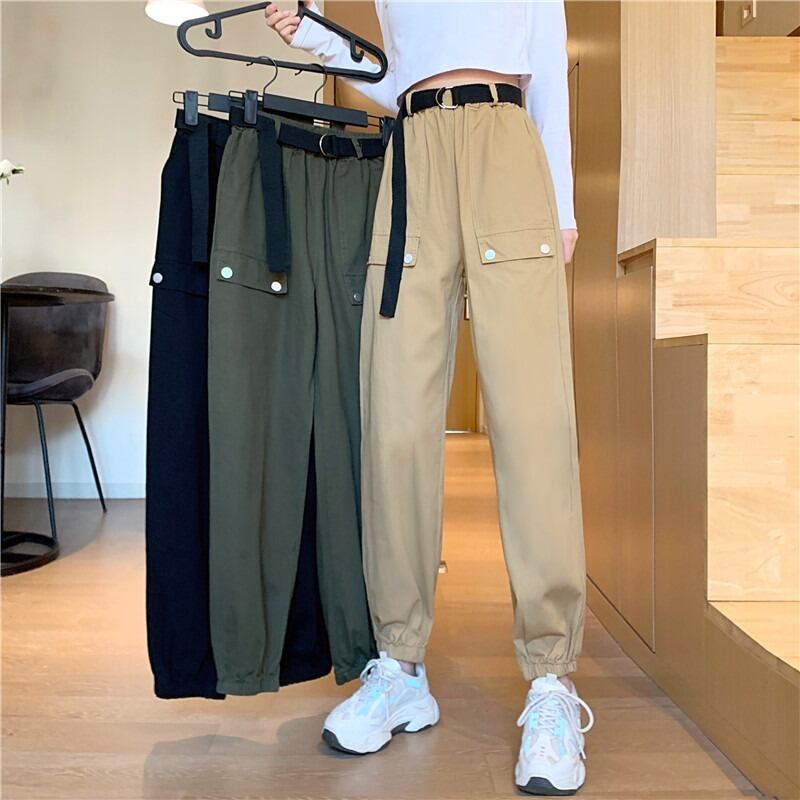 ブラックオーバーオール スプリングハイウェストウェストスリムカジュアルパンツ ルーズ 春物 YY-ファッション85008465634