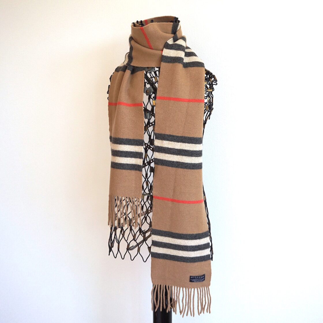 SCOTLAND製 [BURBERRY] メリノウール×カシミヤ マフラー ナロー  