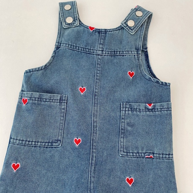 【BABY】ハート刺繍ウォッシュデニムサロペットパンツ - 15