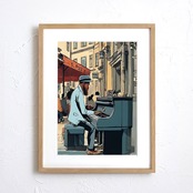 Street Musician|街角のピアノと大人の渋さを描くジャズアートポスター||音楽好きに響くモダンアートA2ポスター