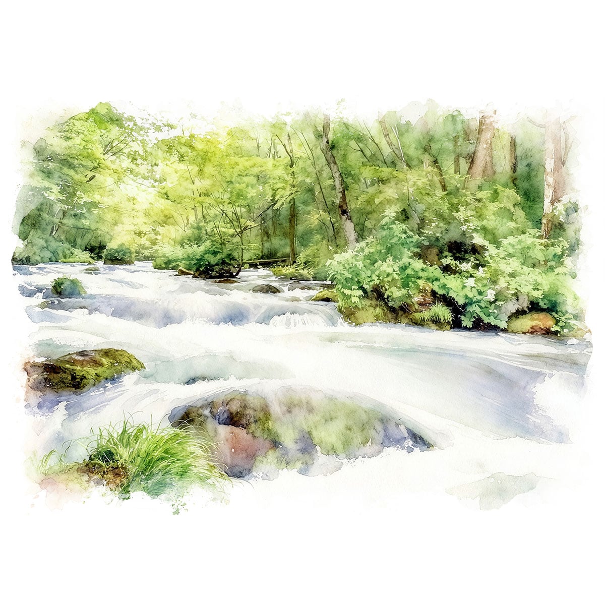 絵画 日本 青森県 奥入瀬渓流の風景 インテリアアート額付き 水彩画・油絵風 WAT0035