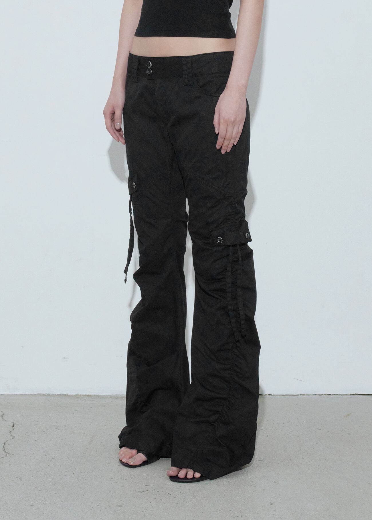 BOHEMIAN SEOUL] WASHED SHIRRING CARGO PANTS, BLACK 正規品 韓国