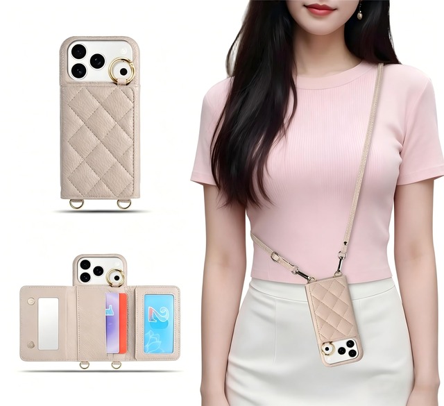 いphone17pro ケース ショルダー かわいい 肩紐 斜めがけ For あいふおん17プロケース ストラップ付き スマホケース 長さ調整可能 衝撃吸収 傷防止 耐衝撃 レディース 女子 用 (カーキ)
