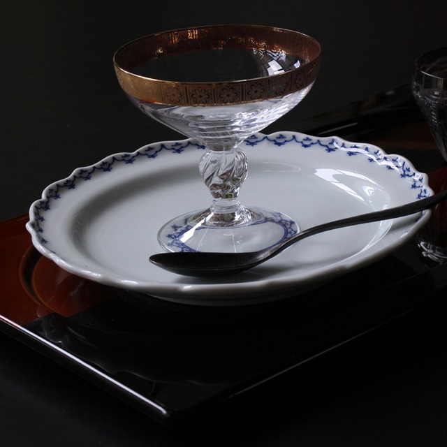 みかわち焼　桔梗渕　地紋リム6寸皿