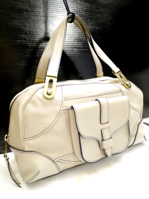 2014美品★Chloe クロエ マリー ミニボストン型 レザー ハンド バッグ白★ 独特な形状が人気のマリーから春夏にピッタリの希少なアイボリー