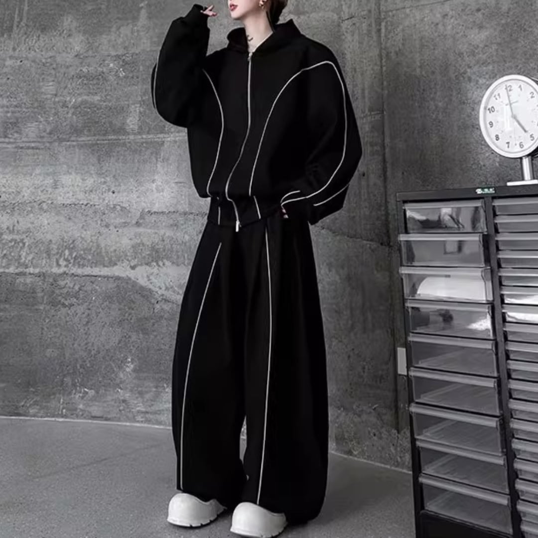 アメリカンハイストリートパーカー&ワイドレッグパンツセットアップ 2カラー D11919