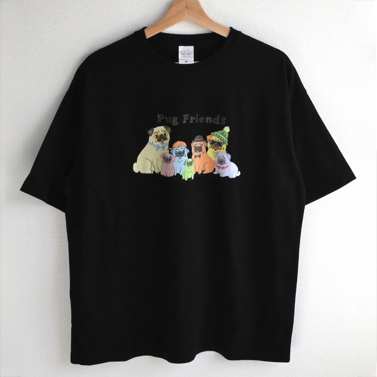 PugFriends/ビッグシルエット半袖Tシャツ(黒)