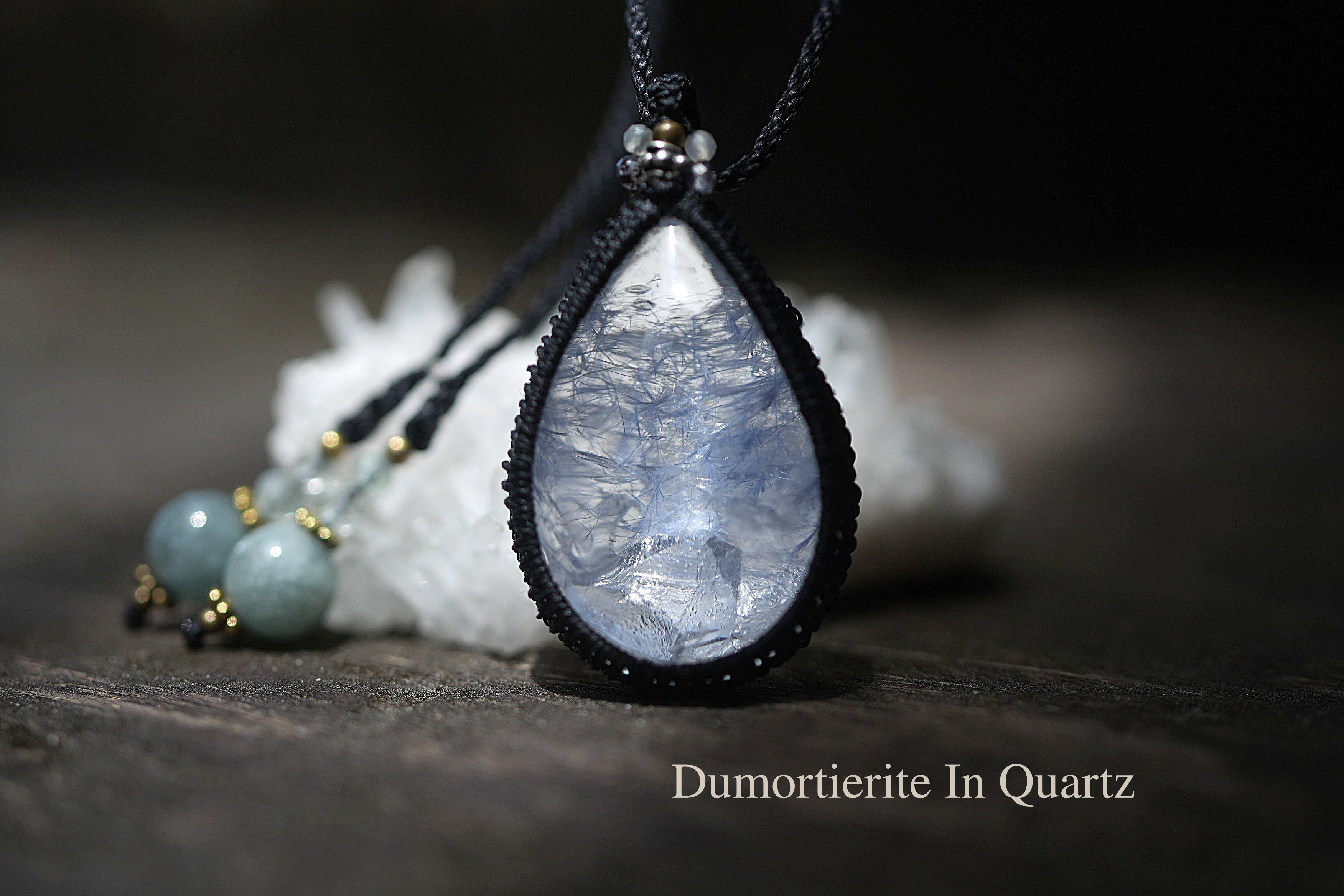 レア特大★クォーツと虹入り★デュモルチェライトインクォーツ マクラメネックレス2117