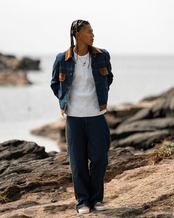 【#Re:room】SUEDE-TRIM HIGH WASTE WIDE DENIM PANTS［REP333］