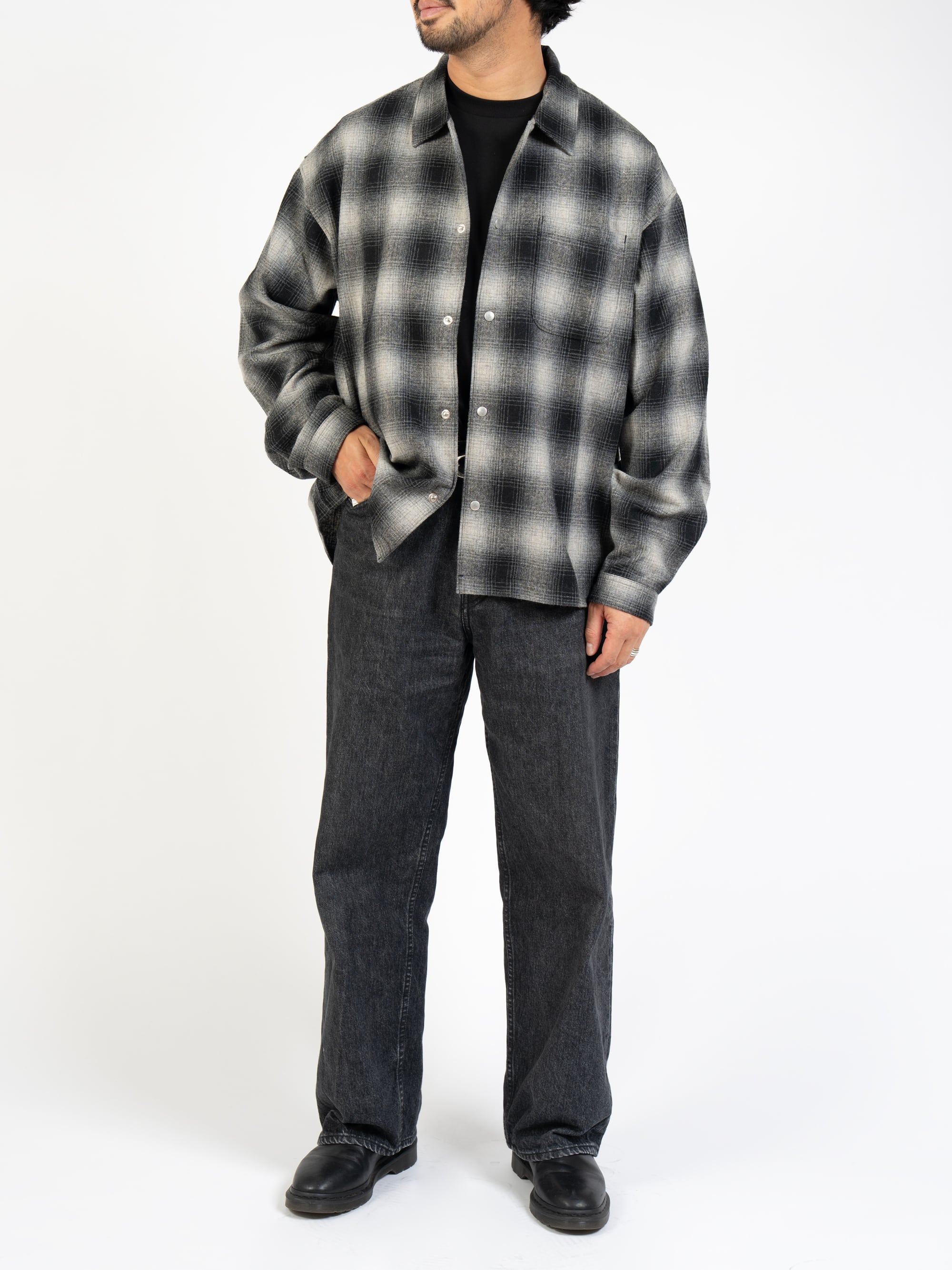 ジャケット・アウター OVY Ombre Check Shirt Jacket L Ombre Check Shirt Jacket (white×black) | OVY