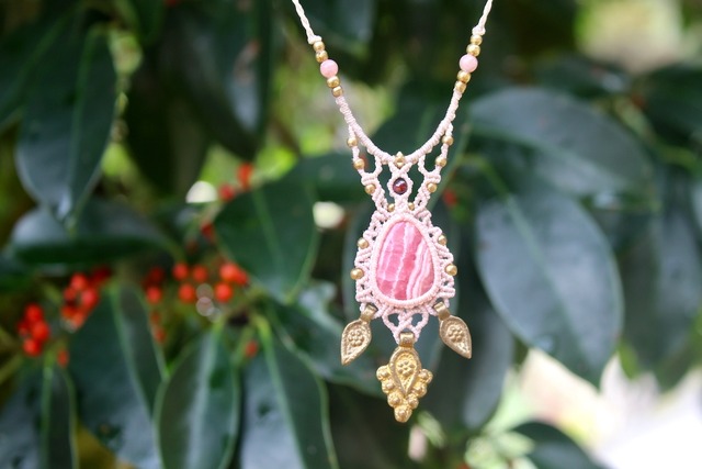 Rhodochrosite   micro macrame  necklace