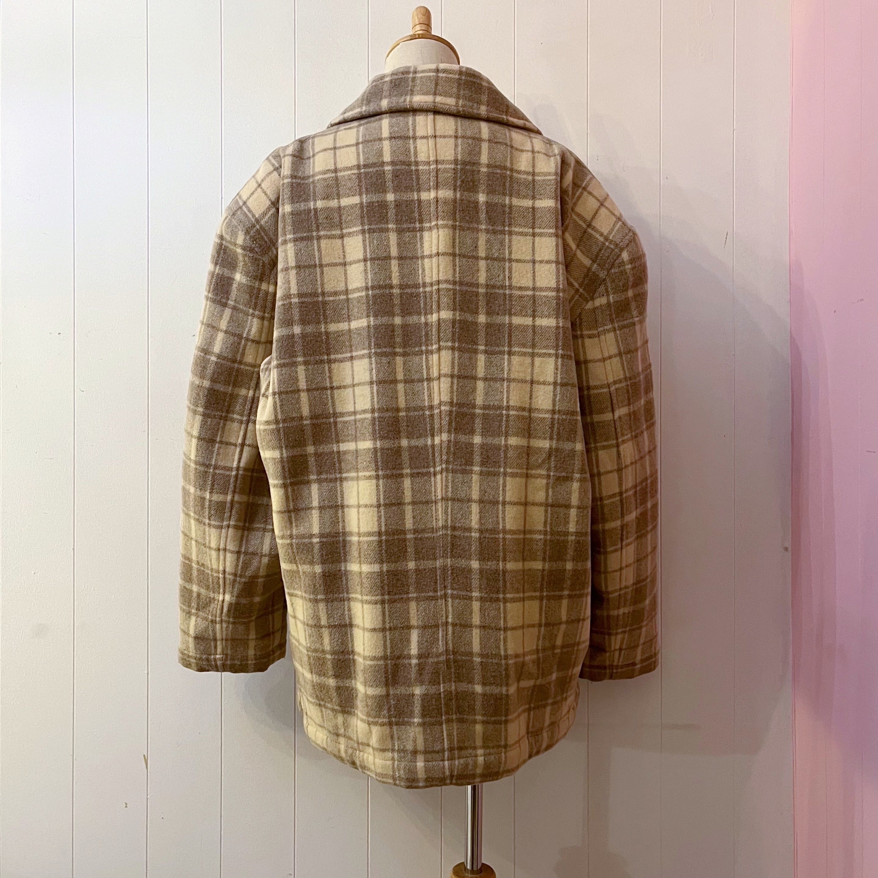 cream check big pea coat