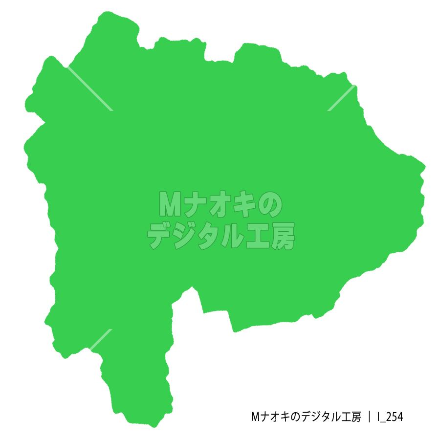 少しゆるい山梨県地図 フチなし 【I_254】 A slightly loose map of Yamanashi Prefecture without borders
