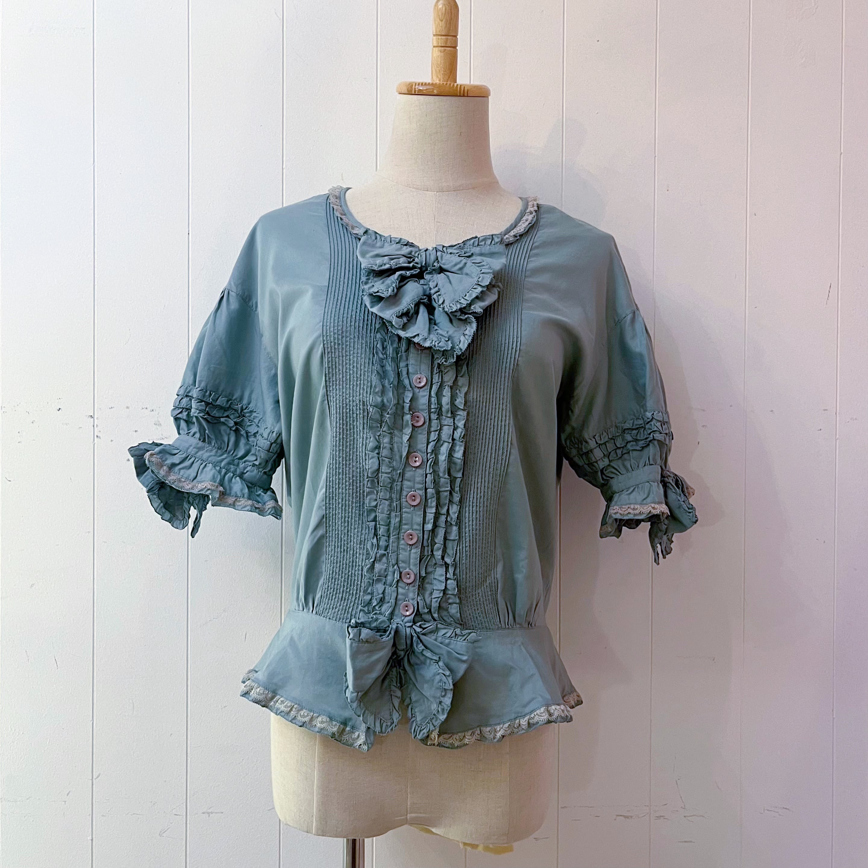 PINKHOUSE / bluegreen frill ribbon blouse