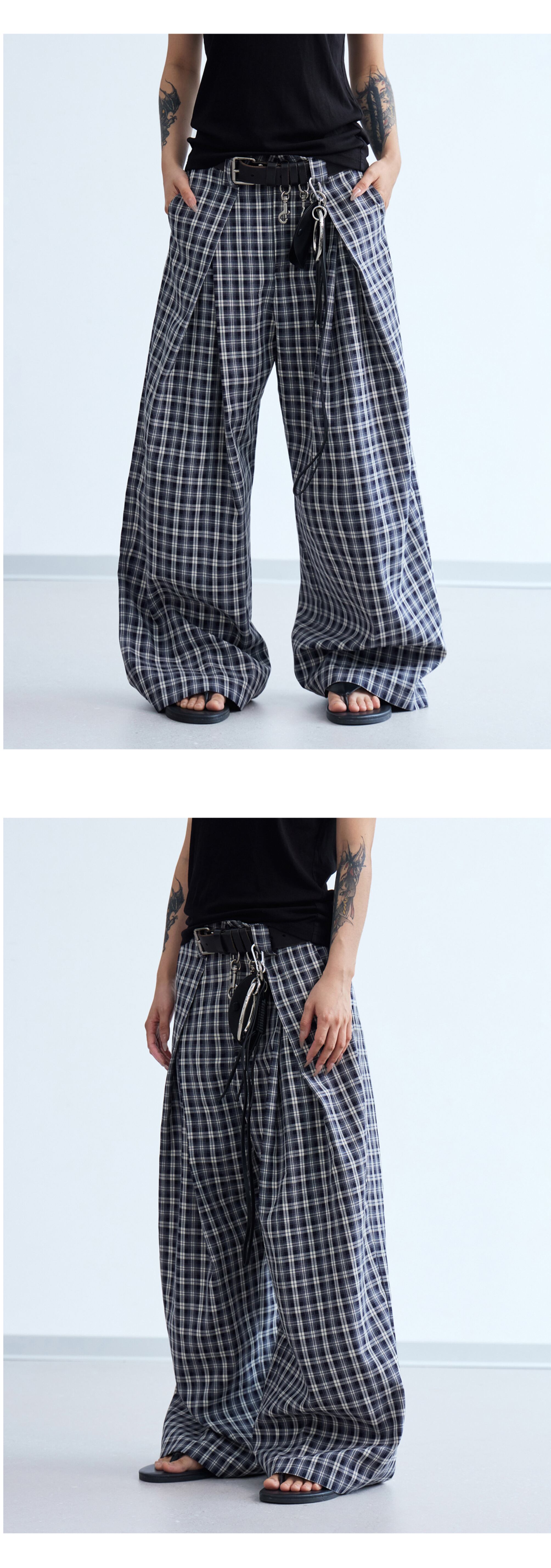 PEOPLESTYLE チェック柄 ワイドパンツ パルーンパンツ ストリート男女