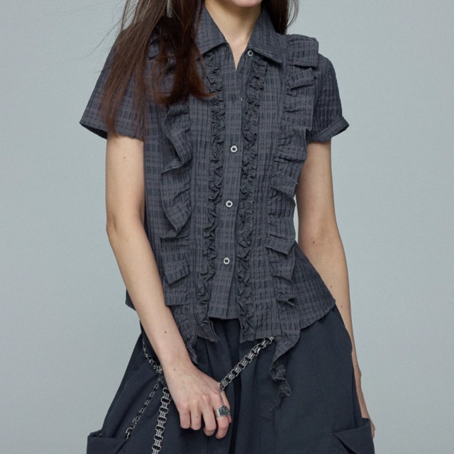 Ruffled Check Blouse E7125