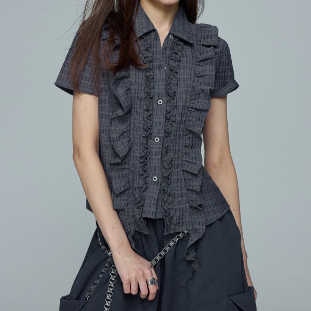 Ruffled Check Blouse E7125