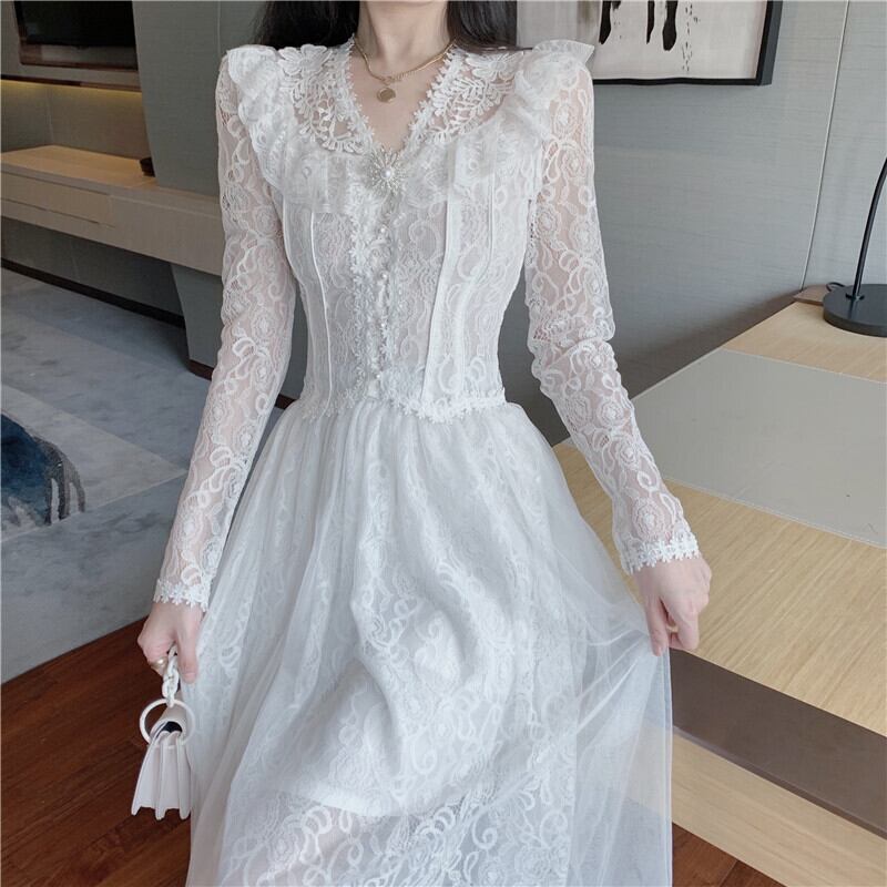 スタンダードレーススタイルスプリングサマーブラウス メッシュスカート レトロ 春物 夏物 ドラファッションホール56734729185