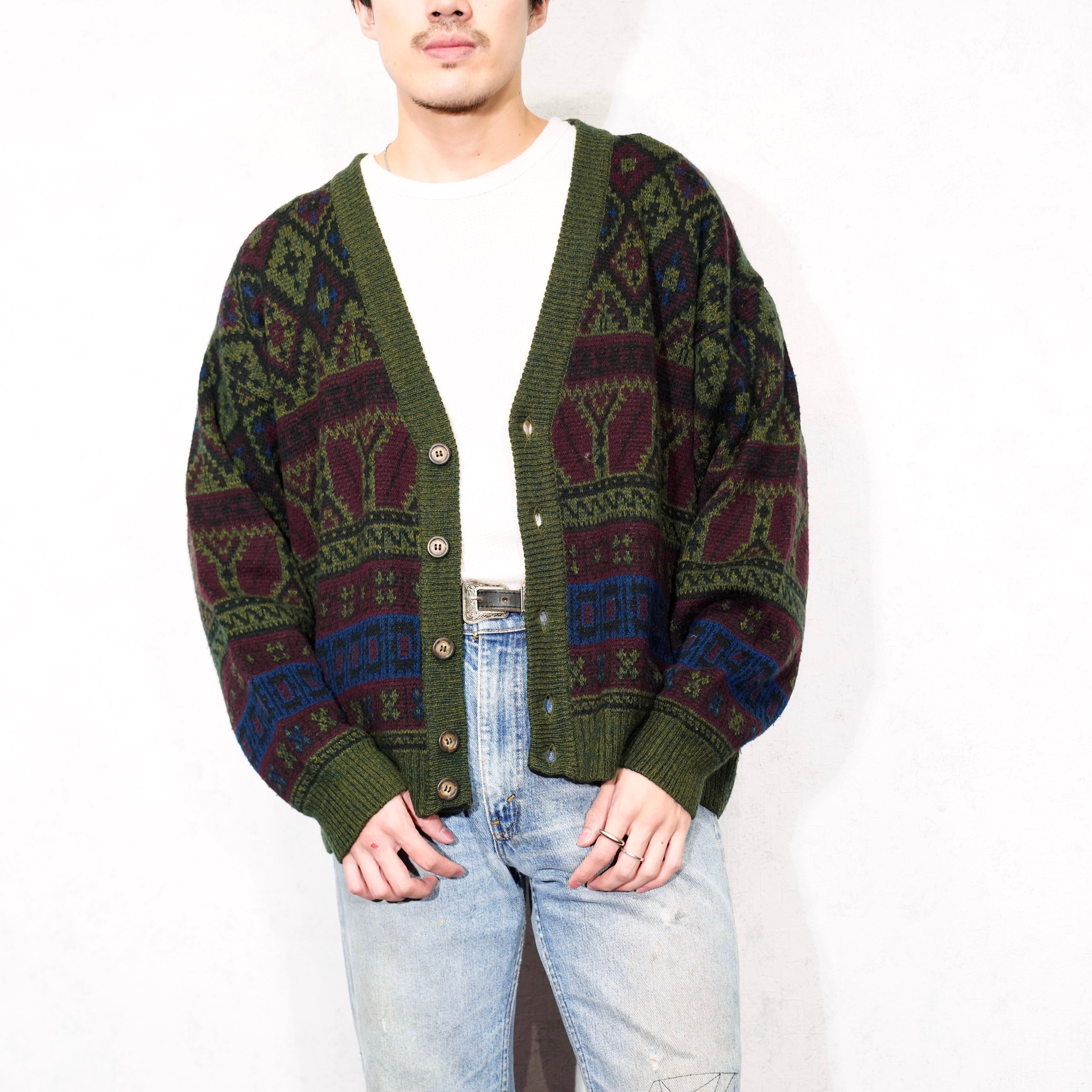 EU VINTAGEヨーロッパ古着ウッドボタンパイピングデザインニットジャケット EU VINTAGEヨーロッパ古着ウッドボタンパイピングデザインニットジャケット