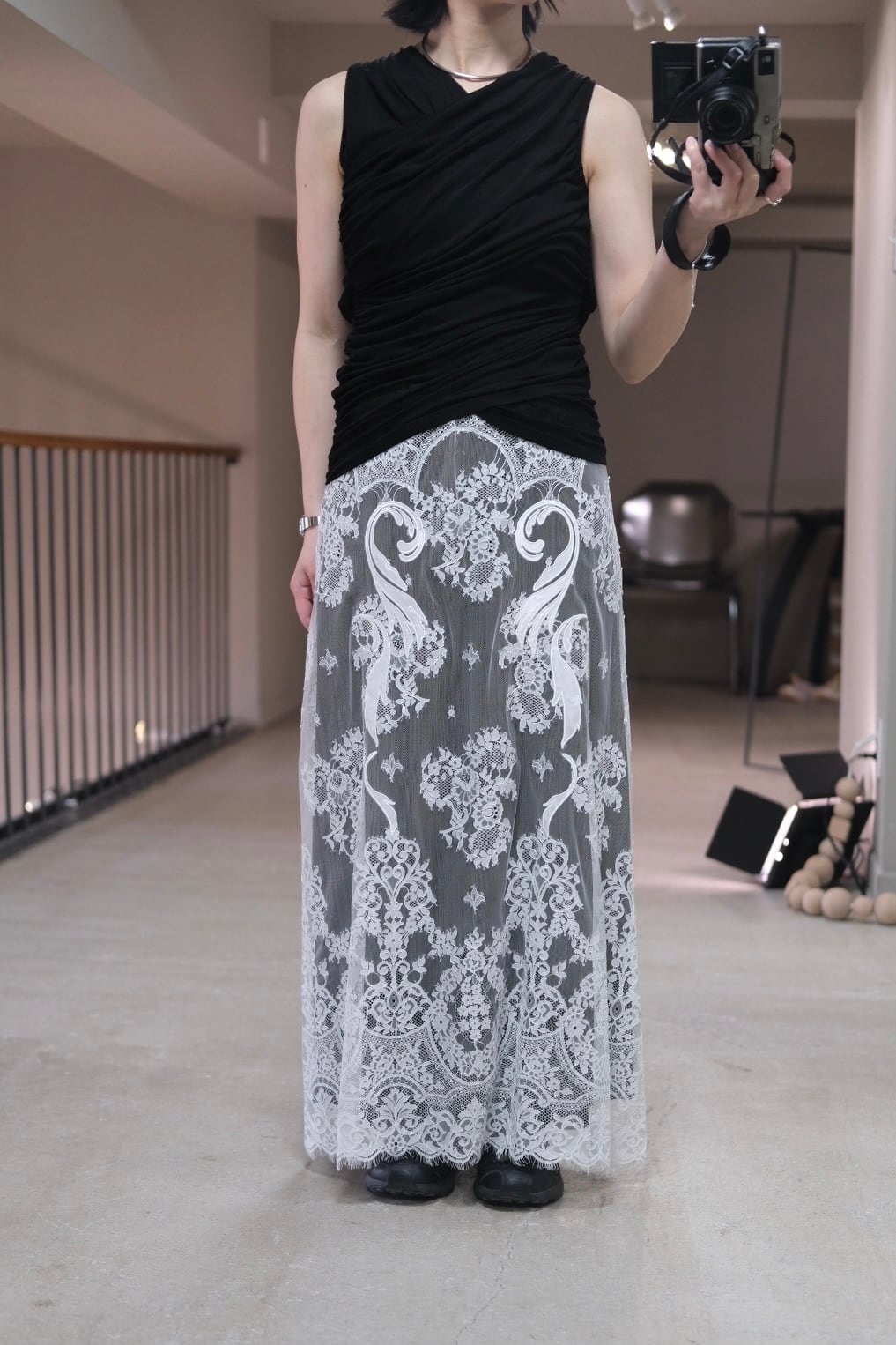 FETICO】SHEER GATHERED SLEEVELESS TOP -Black- | loop