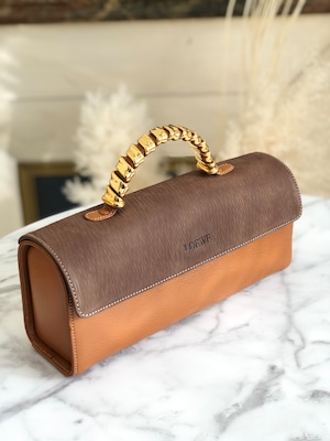 LOEWE ロエベ　ベラスケス　ツイスト　メタルハンドル　コンビレザー　バニティバッグ　キャメル×ブラウン　vintage　ヴィンテージ　オールド　dkxkx5