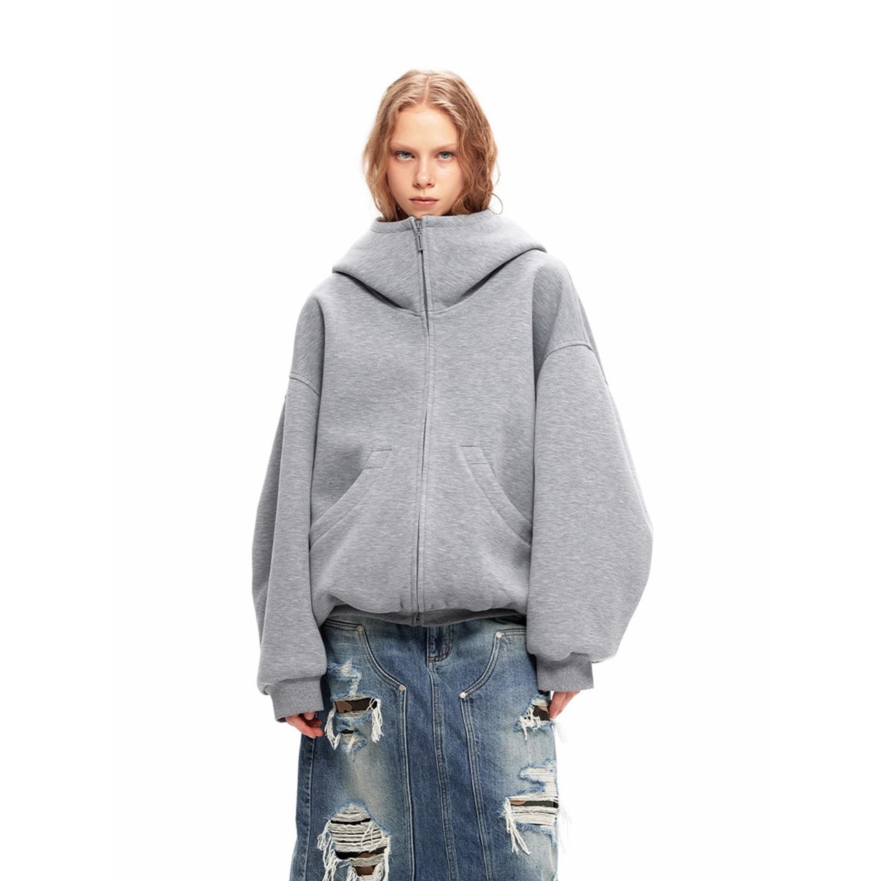 オーバーサイズジップアップパーカー