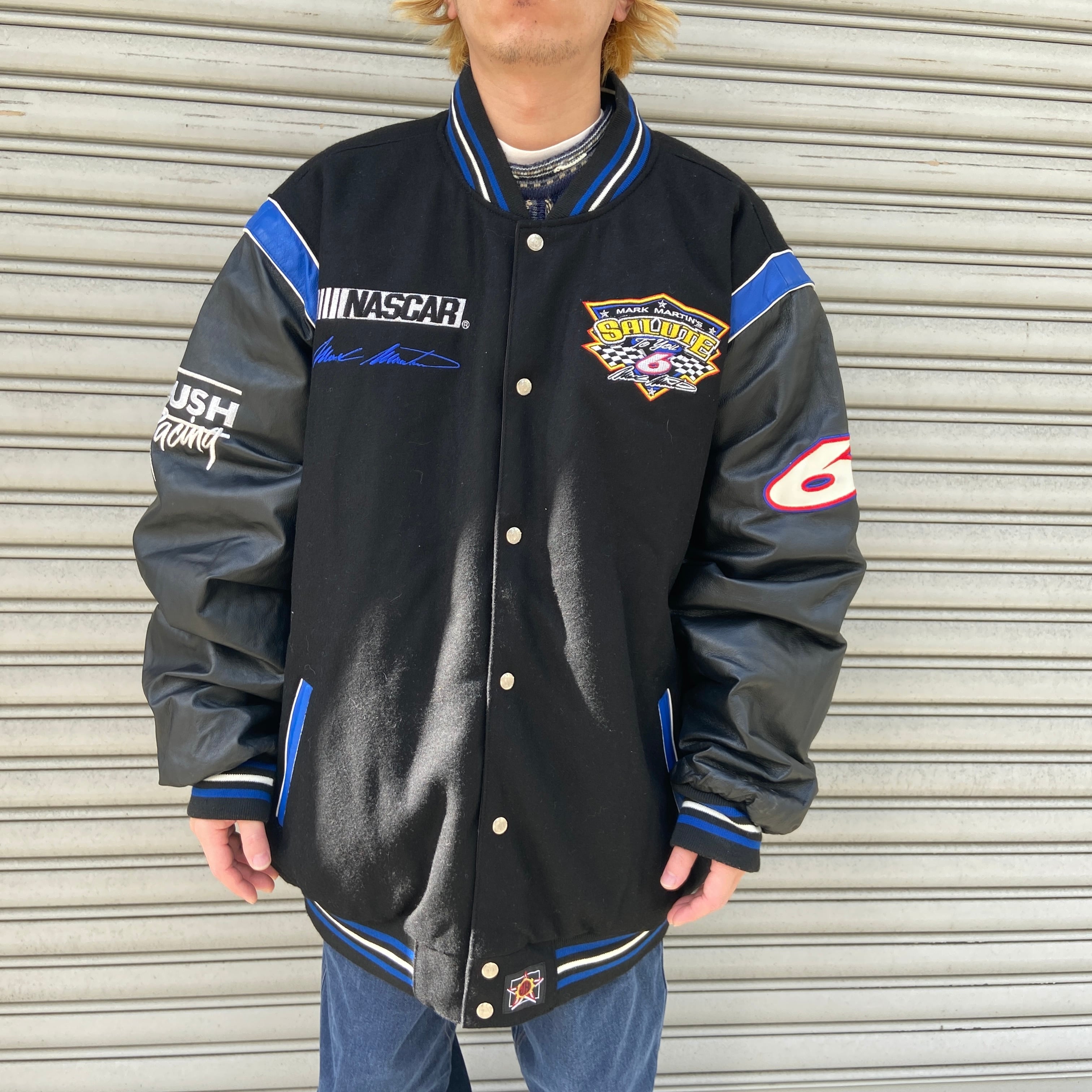 ビンテージレーシングジャケット 90s 黒 黄色 3XL 大きい スタジャン