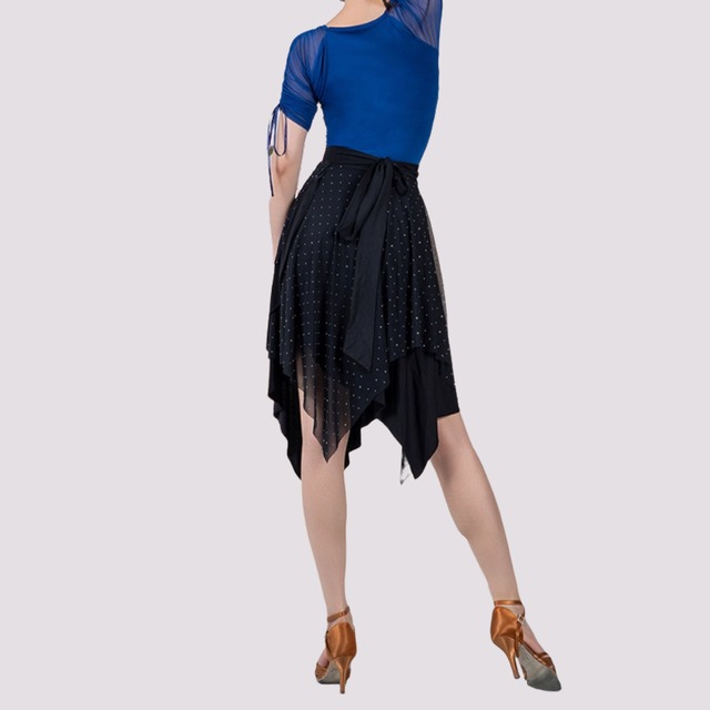 ドットストーン ウエストリボン アシンメトリー ダンススカート 1col　D00438