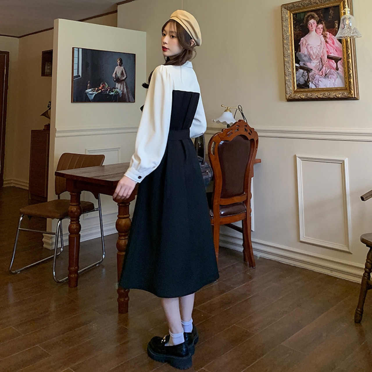 長袖フレンチワンピース