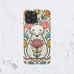 受注生産 iPhoneケース 白いうさぎと花の民芸柄｜うさぎモチーフ PSYF020D