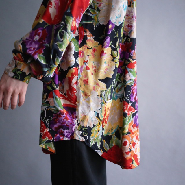 many many flower art and beads decoration pattern loose shirt