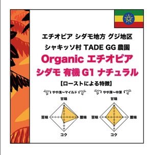 【500g】オーガニック　エチオピア 　有機 シダモ G1 　ナチュラル　シャキッソ　TADE　GG農園