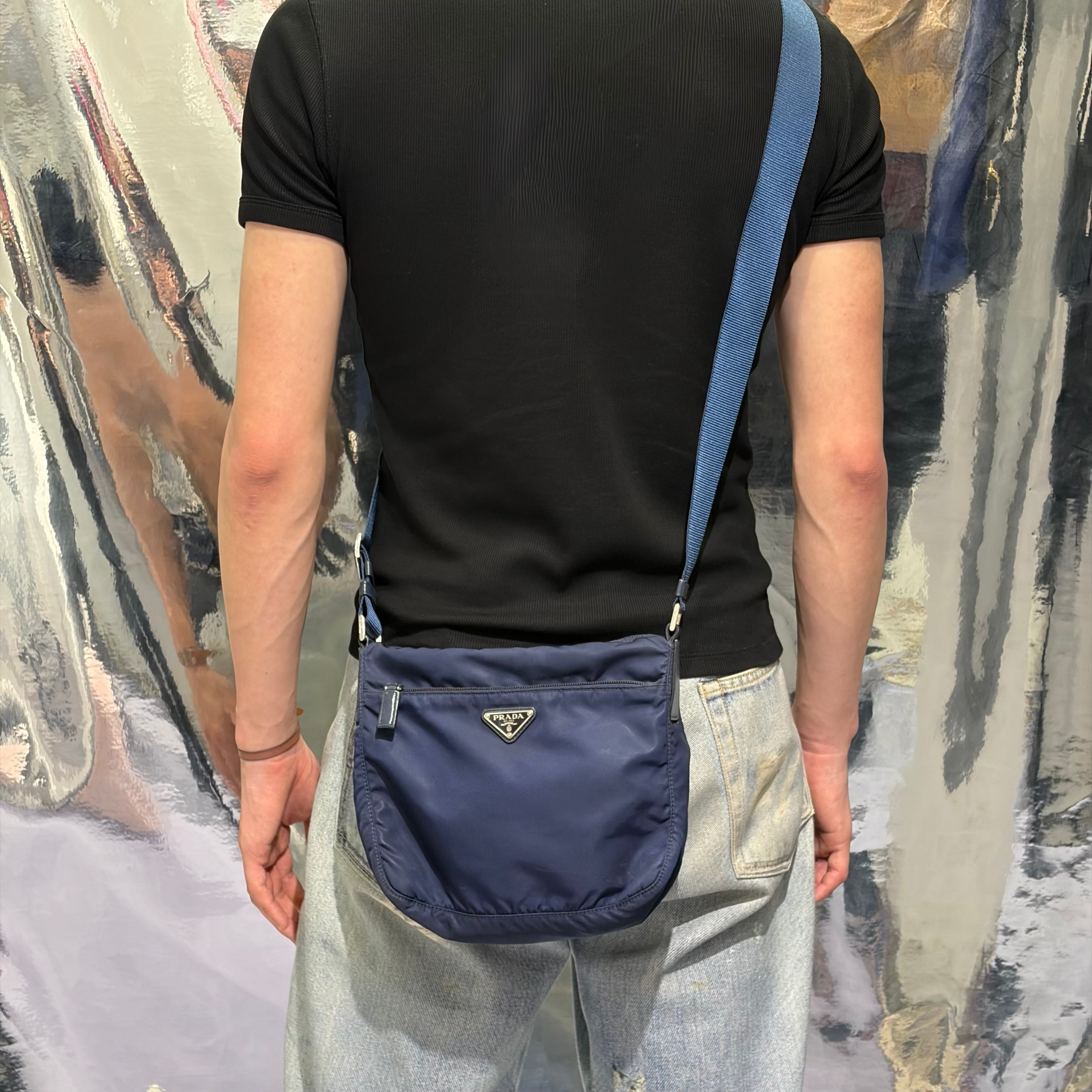 PRADA ナイロンショルダーバッグ ナイロン レザー ネイビー プラダ