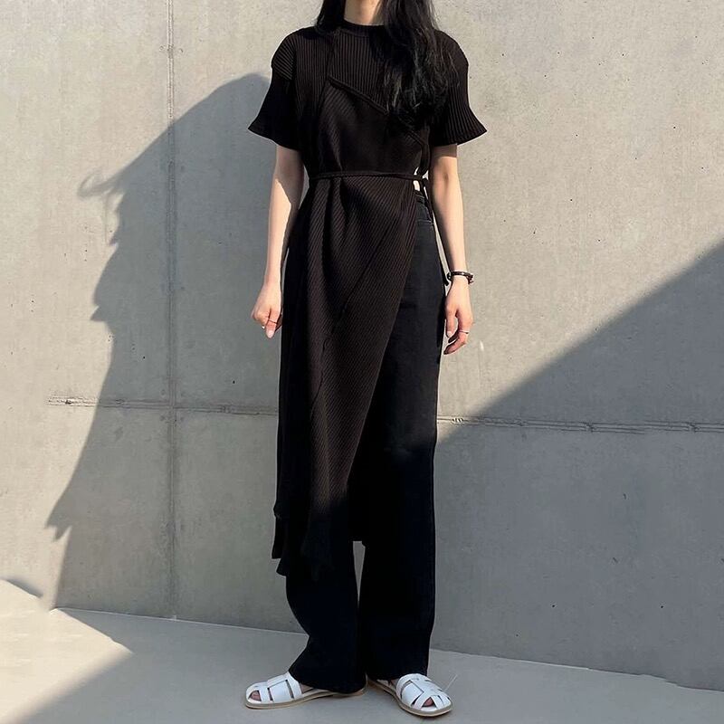 side slit waist mark long tops 00255