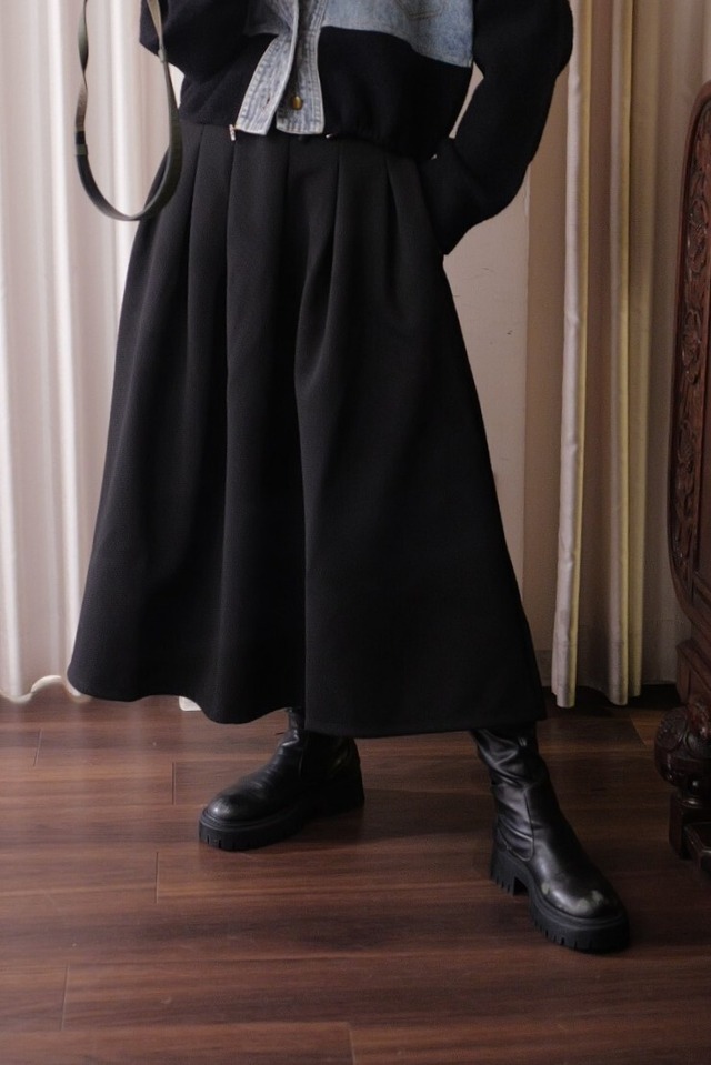 IKITSUKE jaguard flare skirt black