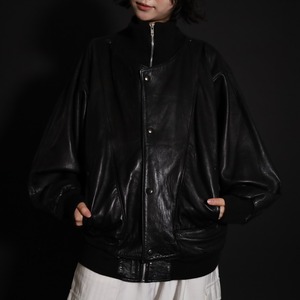 Made in France over silhouette rib switching design layer sheep skin leather blouson