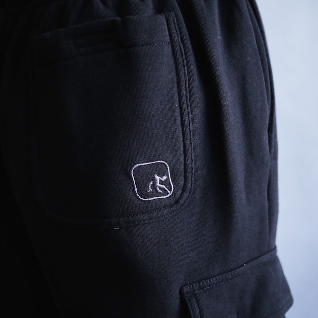 side double flap pocket design black wide easy sweat cargo pants