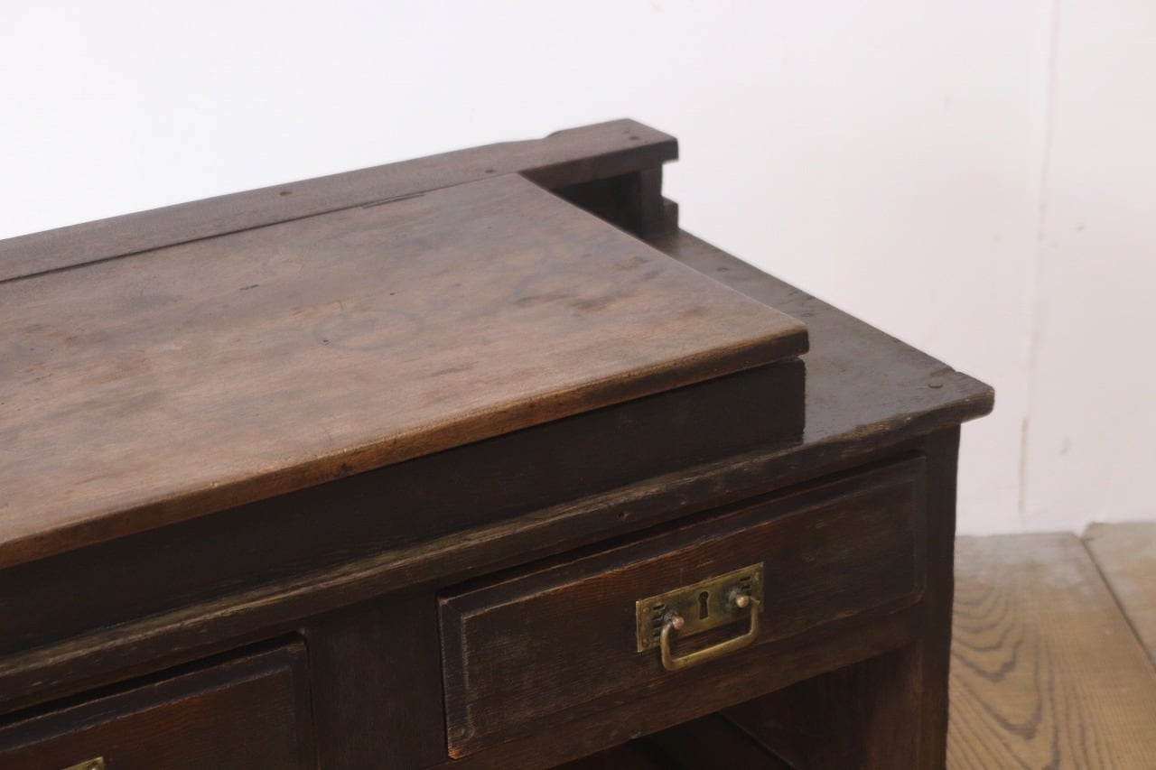 レトロ 文机 ローテーブル 座卓 帳場机 跳ね上げ天板 無垢材 引き出し