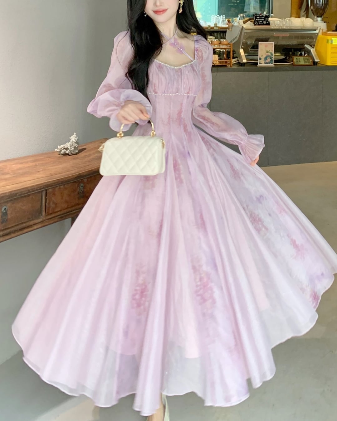 ヘイジーパープルシフォンワンピース 2407084