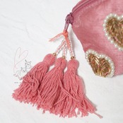 ビジュー＆刺繡ポーチ　ハート♡ピンク