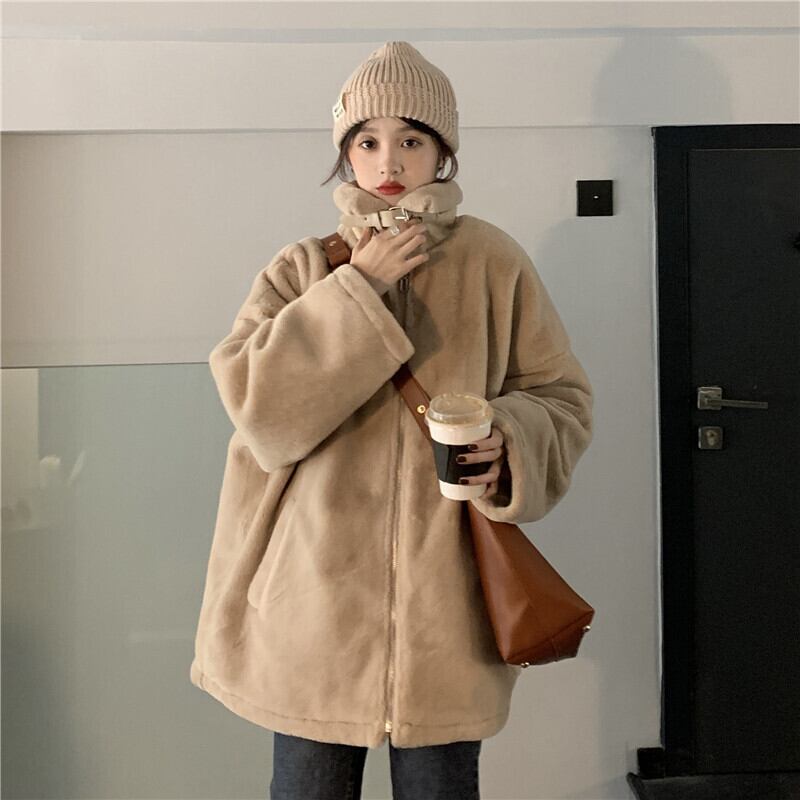 カラージャケット レディースオータムウィンタールーズジッパーベルベット コットン 秋物 冬物 萌量不足38093072278