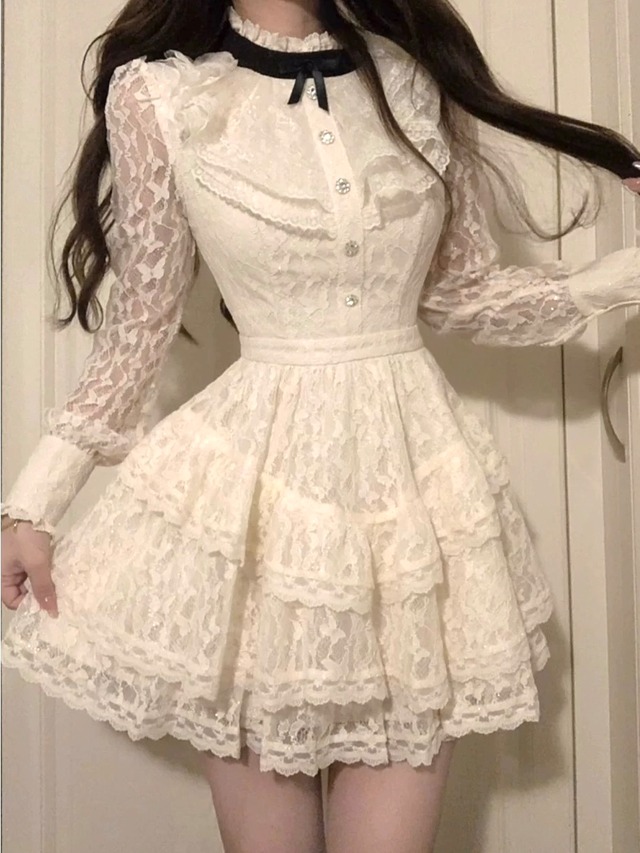 girly lace frill mini dress