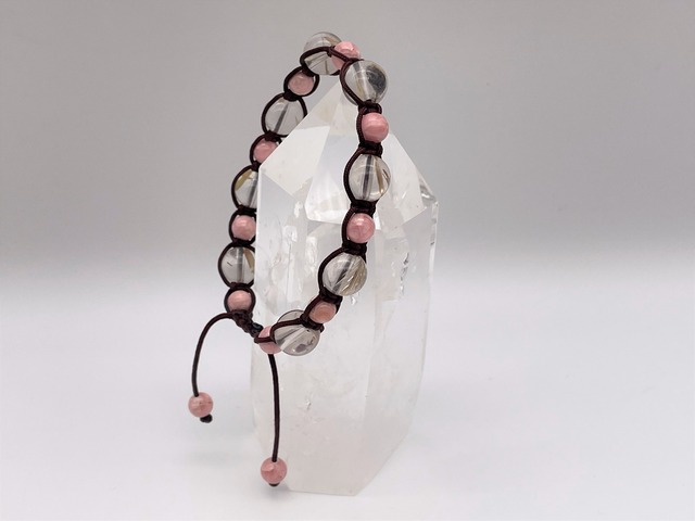 編みブレスレット（ルチルクォーツ・インカローズ）