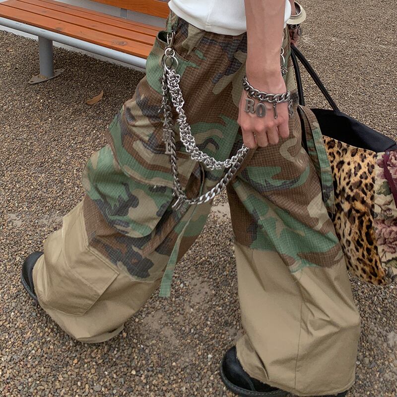 POH迷彩柄多ポケット付きワイドパンツ