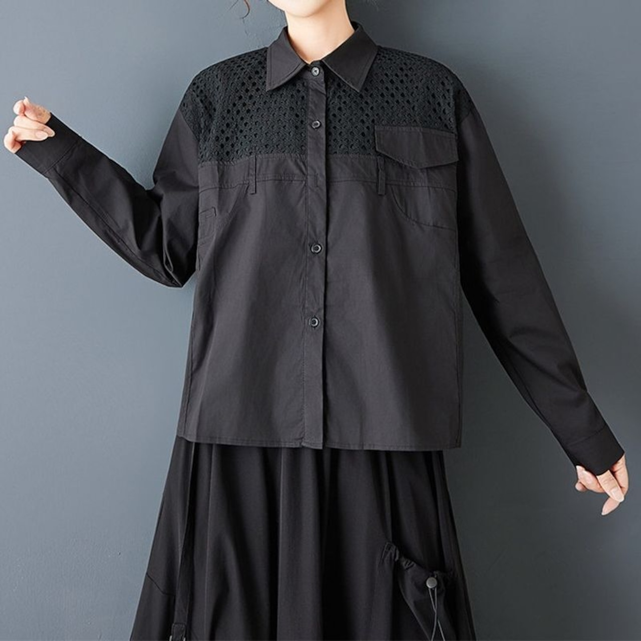 レース 切替 シャツブラウス  00352