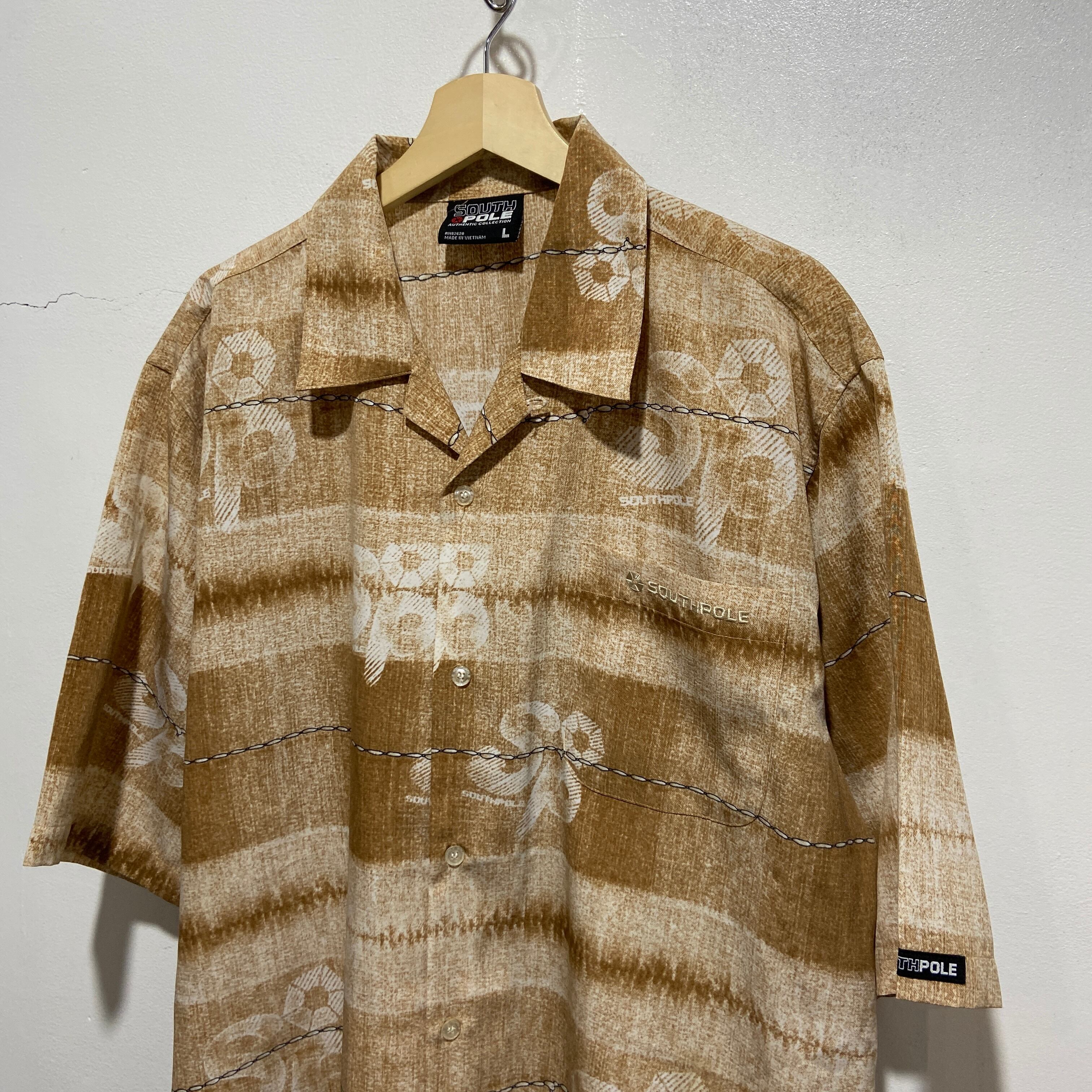 送料無料』90s southpoleサウスポール 総柄ポリシャツ L オープン