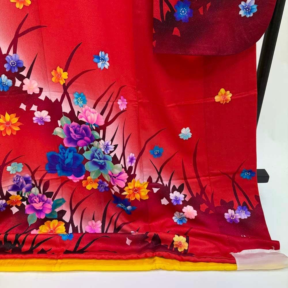 本振袖 引き振袖 正絹 ピンク 花柄 古典 刺繍 結婚式 裄65.3cm B 本振袖 引き振袖 正絹 ピンク 花柄 古典 刺繍 結婚式 裄65.3cm B